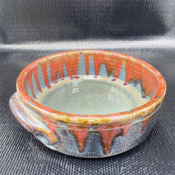 Beaver Creek Pottery Heavy Drip Glaze Dish Bowl With Handles Signed Stoneware - Picture 11 of 11